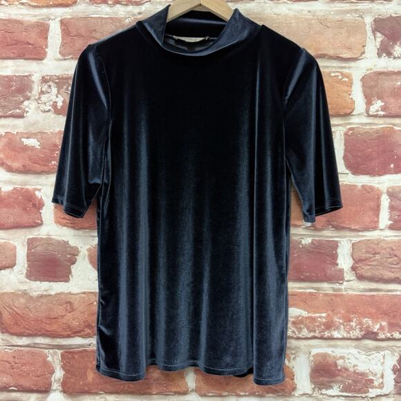 Ann Taylor Loft Top Women's Small Blue Velvet Velour Casual Career Popover Shirt - Picture 6 of 8